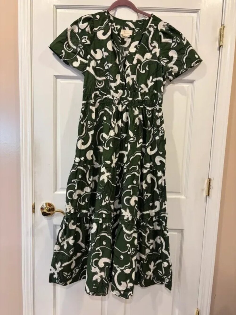 Anthropologie Sommerset Maxi Dress Large Green White Floral 100% Cotton